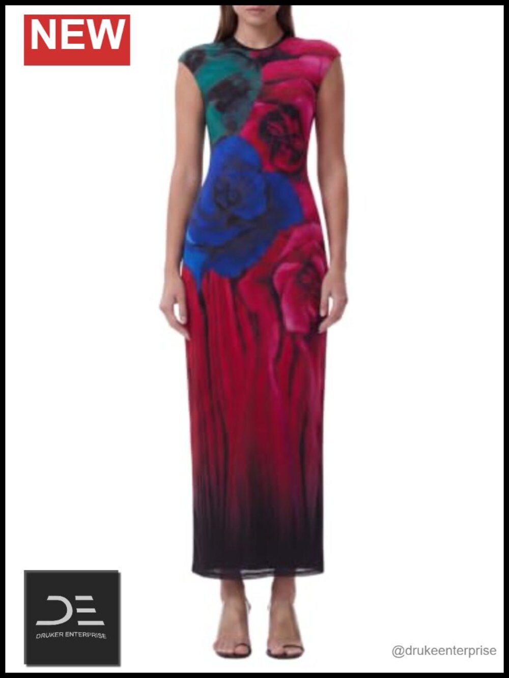 AFRM Cap Sleeve Tee Shirt Maxi Bodycon Dress Fitted Pull On Floral